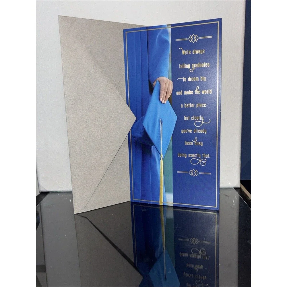 Hallmark Expressions Graduation Card - Blue Gown & Gold Tassel - Money Holder
